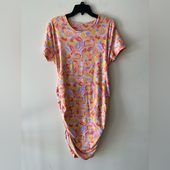 No Boundaries Juniors Multicolor Floral Print Colorful Side Ruched Midi … - Picture 7 of 10